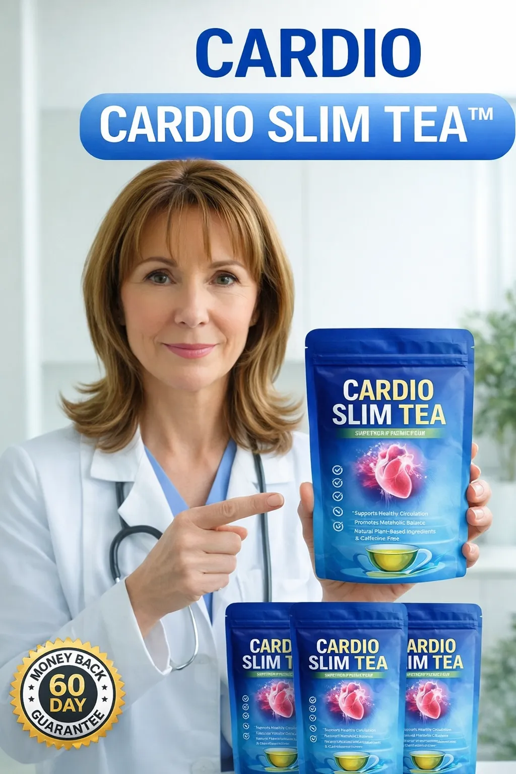 Doctor's holding Cardio Slim Tea pkt -  supplement for Cardio Slim Tea support